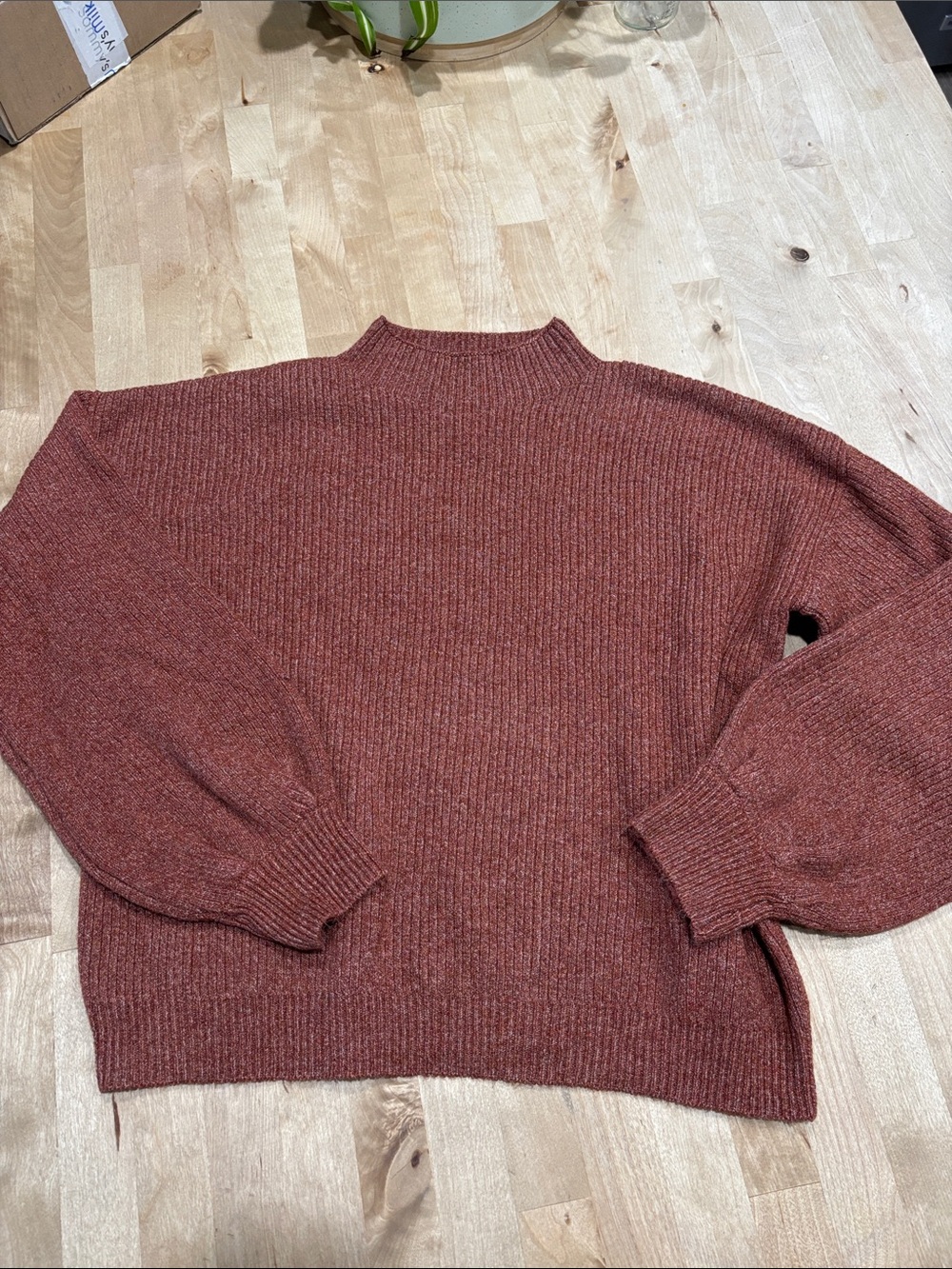 Women's Rust Mock Neck Ribbed Sweater